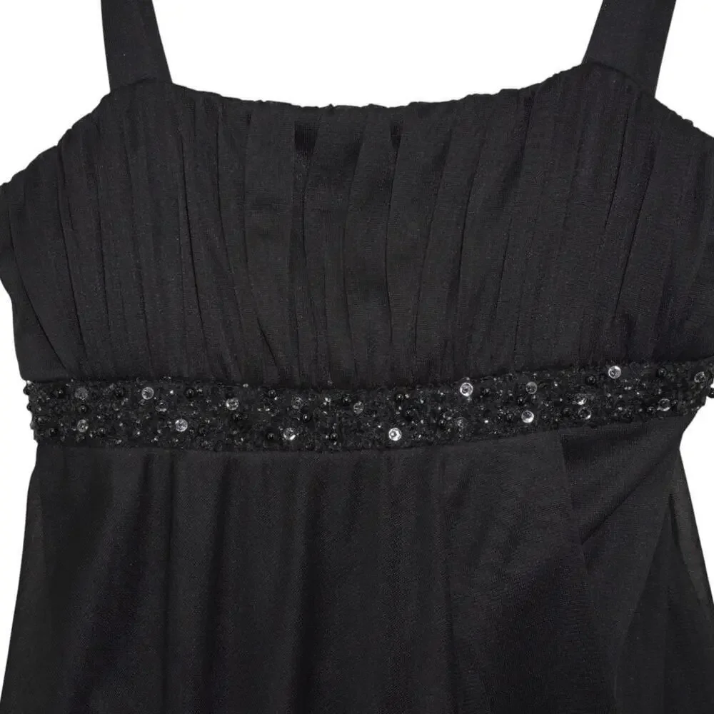 City Triangles Black Chiffon Fit & Flare Dress w/ Sequin Waistband Size M